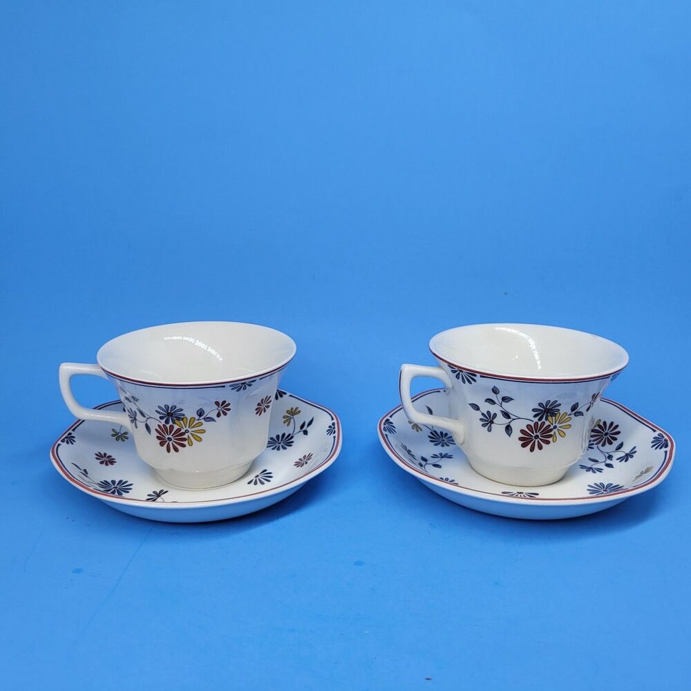 Adams English Ironstone "Vermont" Vintage Set Of 2 Cups And 2 Saucers VGC